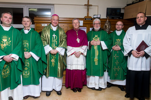 Bishop Fintan (centre) with Bishop Artur Ważny, and Fr. Bart Dziedzic CC, Fr. Piotr Galus, Fr. Bernard Morawski OFM Cap, Fr. Rafal Zielonka CC, Fr. Kamil Bachara CC