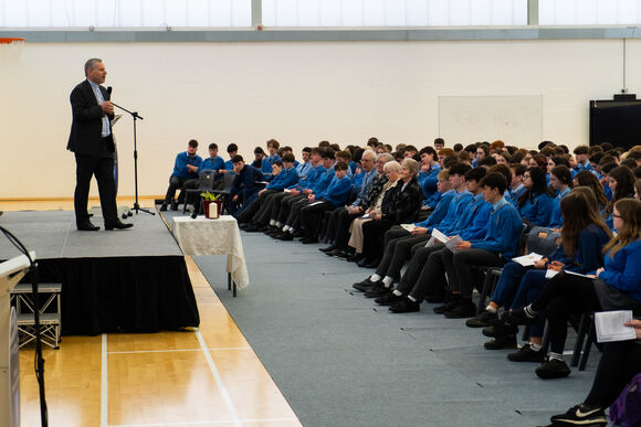 Bishop Fintan addresses students and staff in Kinsale Community School