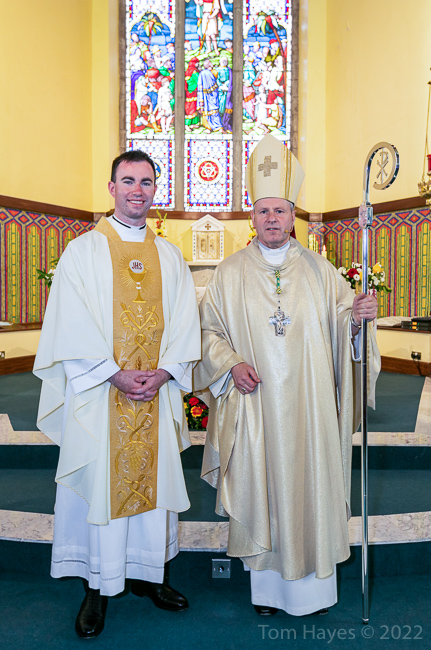 Fr Ronan Sheehan with BIshop Fintan Gavin after his ordination at St. John the Baptist Church, Newcestown, (Photo: Peter Pietrzak)