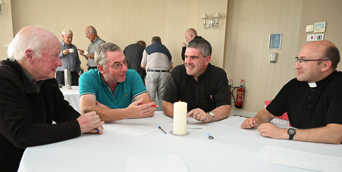 The team of priests ministering in Drimoleague, Dunmanway, Kilmichael and Uibh Laoire in discussions at a meeting in Rosscarebery of priests assigned to West Cork families of parishes. Pictured are Fr. Liam Crowley Co-PP, Fr. Pat O'Donovan Co-PP, Fr. Anthony O'Mahony, Co-PP and Fr Rafal Zielonka, CC. (Photo Tom Hayes).