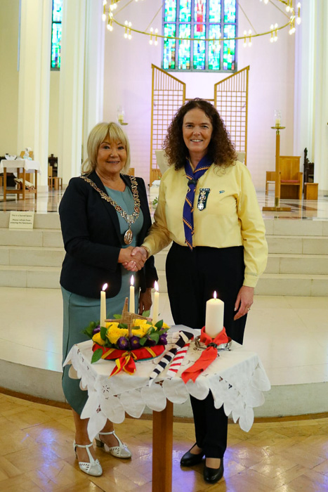Lord Mayor of Cork, Cllr Deirdre Forde, congratulates Julie Donnelly on becoming Chief Commissioner of Catholic Guides of Ireland