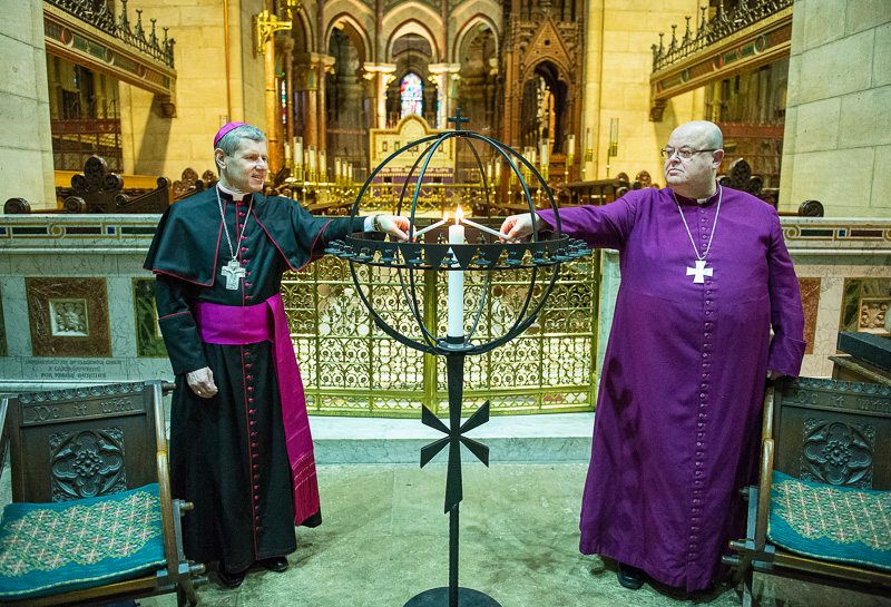 Bishop Fintan Gavin and Bishop Paul Colton at St. Fin Barre's Cathedral, Cork in 2020 [Pic. Ger McCarthy}