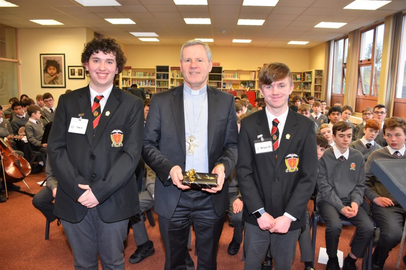 Bishop Fintan is welcomed to Coláiste an Spioraid Naoimh