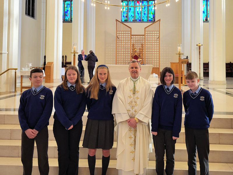 Some First Year students from AG with Bishop Fintan