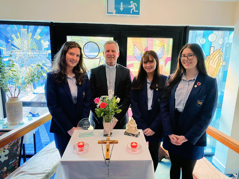 Bishop Fintan with students in new School Prayer Room