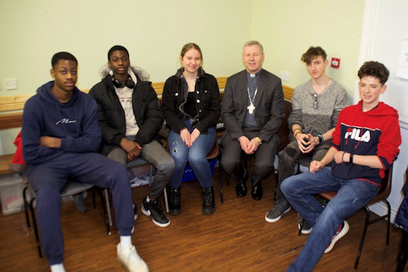 Bishop Fintan meets with young people in Carrigaline Parish Centre