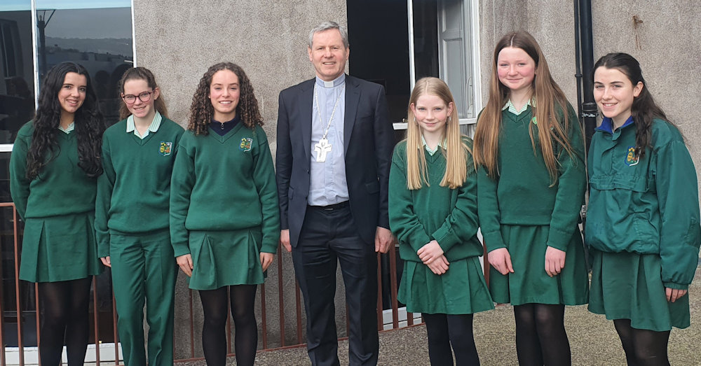 Bishop Fintan with students of St. Angela’s College