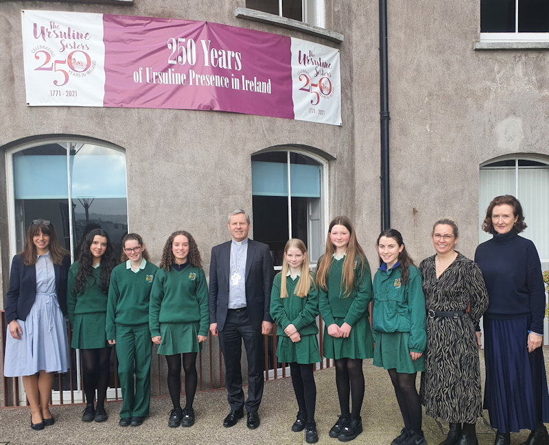 St. Angela’s College students with Bishop Fintan and teachers, Claire O’Grady, Sally Whelan and Mary Murphy