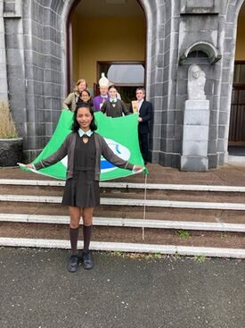 Caroline Jaison, Sarah Moynihan and Ria Ashwin of St. Catherine's N.S led the recessional procession ahead of Deputy Lord Mayor Councillor Colette Finn, Bishop Fintan and Eamonn Moynihan, chairperson, parish Pastoral Council