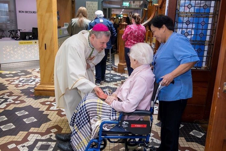 Bishop Fintan Gavin, Sr John and Staff Nurse Nora Espartero