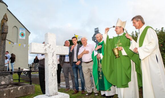 Bishop Fintan Blesses a restored Mass path Cross