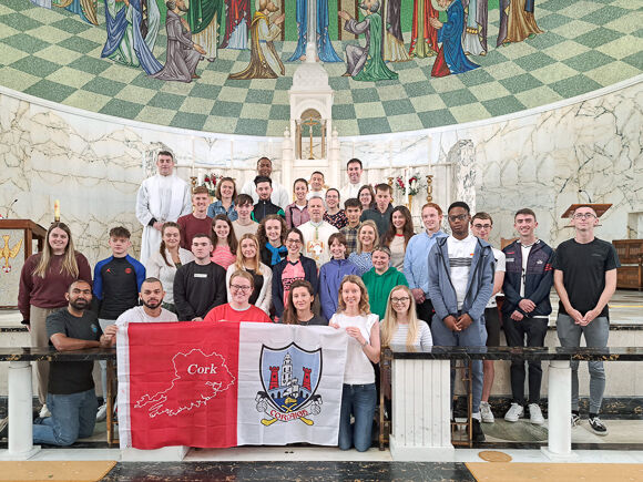 Cork and Ross World Youth Day group beginning their pilgrimage at the Church of the Descent of the Holy Spirit, Dennehy's Cross, Cork.