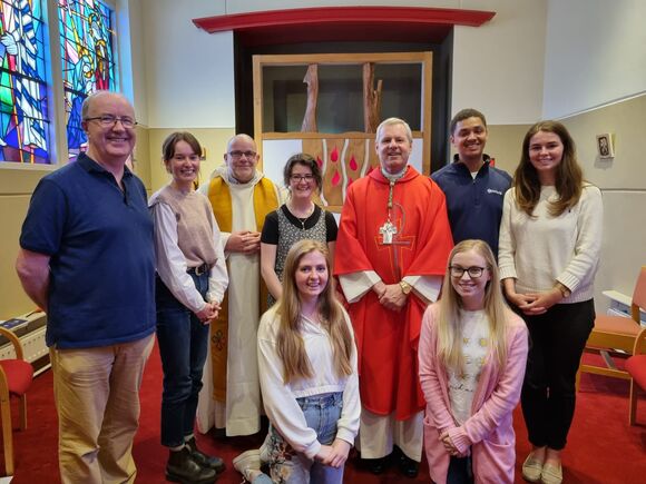 Br. Martin Kenneally (Presentation Brothers), Miriam Goulding (UCC Chaplaincy), Fr. Gerard Dunne (UCC Chaplaincy), Aine Lee (FOCUS), Eva Conroy (FOCUS), Bishop Fintan Gavin, Sheila Kelleher (UCC Chaplaincy), Brendan Keenan (FOCUS) and Alanna Keenan (FOCUS).