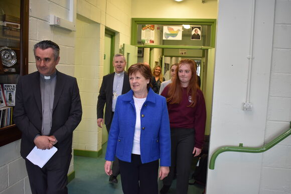 Bishop Fintan is taken on a tour of school facilities at Schull Community College.