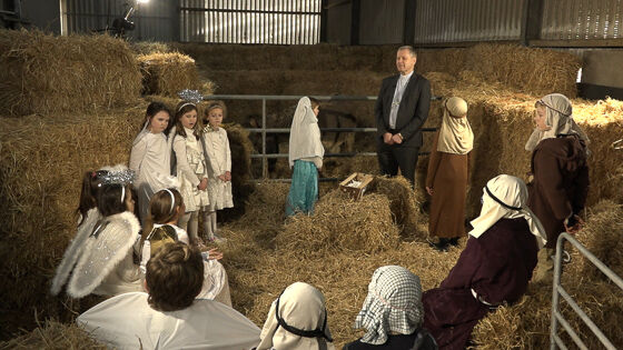 Bishop Fintan's message was presented from a live crib in Tracton Abbey Parish