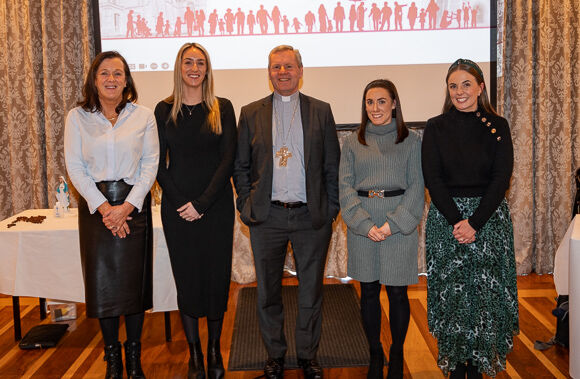 Bishop Fintan Gavin is pictured with organisers and presenters of the workshops (l-r) Susan O'Hanrahan, Diocesan Advisor for Faith Development in Primary Schools, Siinead Kelly, Scoil Phádraig Naofa, Rochestown, Cork, Julie Murphy, Strawberry Hill NS, Cork and Aoife O'Driscoll, Bishop Galvin Central School, Newcestwon, Co Cork.