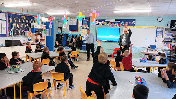 Bishop Fintan Visits a Class in Togher Boys NS