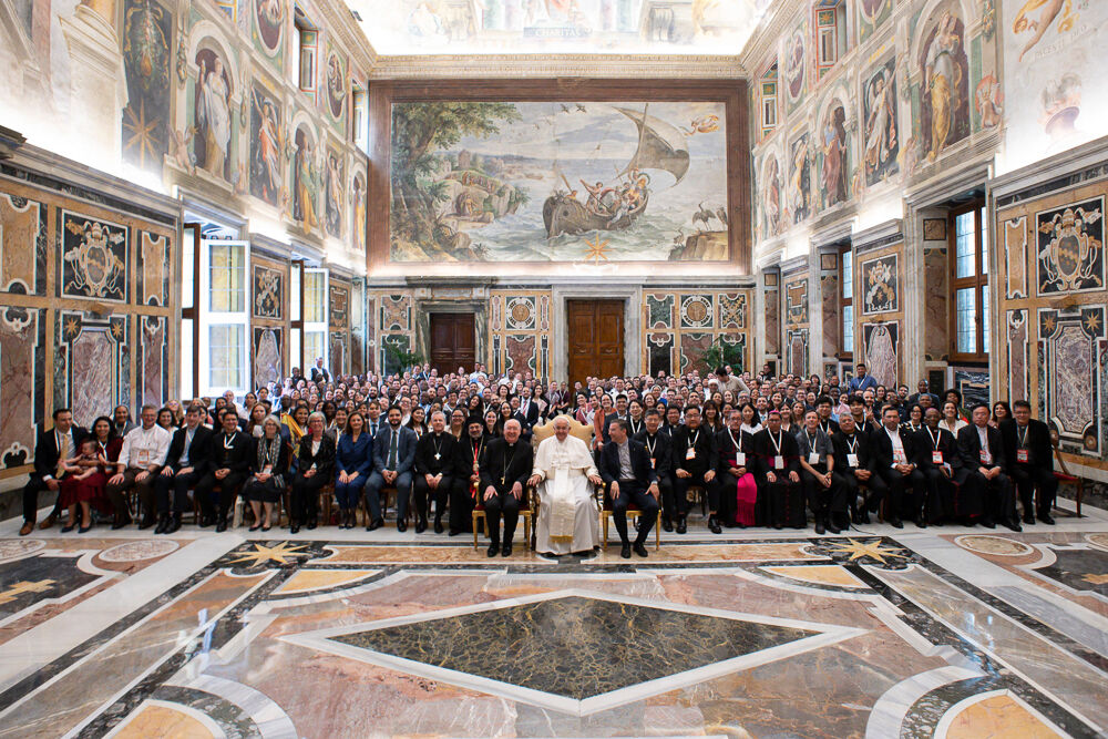 Pope Francis with the delegates from all over the world