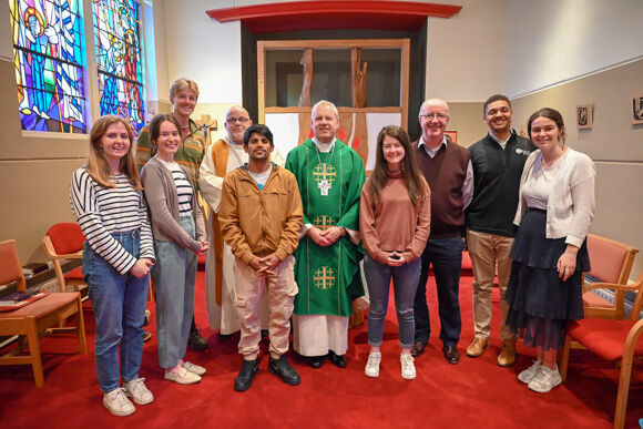 At the FOCUS gathering are with Bishop Fintan names are as follows: (L-R) Eva Conroy (FOCUS), Miriam Dunne (Presentation Brothers), Dylan Little (FOCUS), Fr Gerard Dunne (UCC Chaplain), Br Anthony (Presentation Brothers), Bishop Fintan Gavin, Aine Lee (FOCUS), Br Martin Kenneally (Presentation Brothers), Brendan & Alanna Keenan (FOCUS).