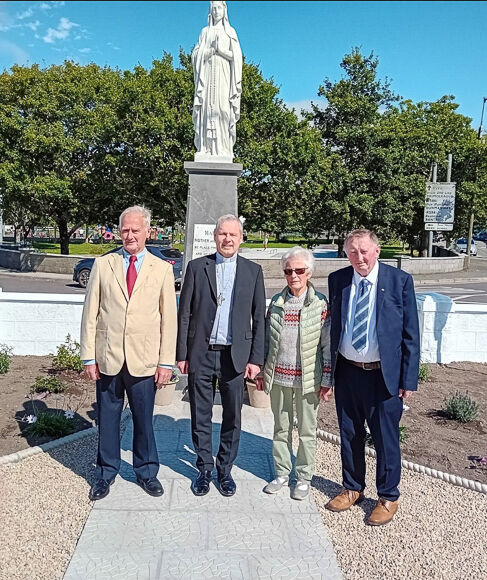 Bishop Fintan Gavin pictured with Frank O'Donovan, Tess O'Donavan and John Deasy who have been saying the Rosary at Our Lady's grotto every Tuesday evening for the past 25 years