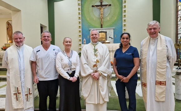 Celebrating Mercy Day at Mercy University Hospotal, Cork, were Rev Pat McCarthy (MUH Chaplain), Michael Bradley (Nurse), Annie O’Neill (Social Work), Bishop Fintan Gavin, Diana Rodrigues (Nurse) and Rev Declan Brennan (OSA)