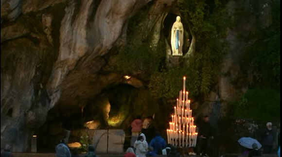 The Grotto at Lourdes by night