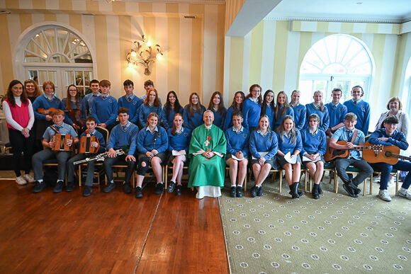 Kinsale Community School students with their teachers and Bishop Fintan