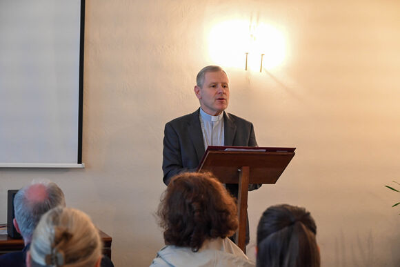 Bishop Fintan welcomed teachers to the Maranatha Launch in Mardyke House