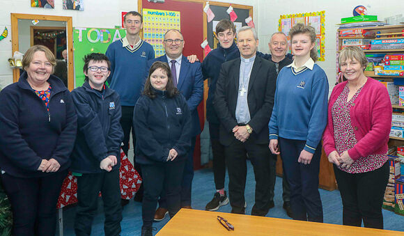 Bishop Fintan meets staff and students in Rang Sinead