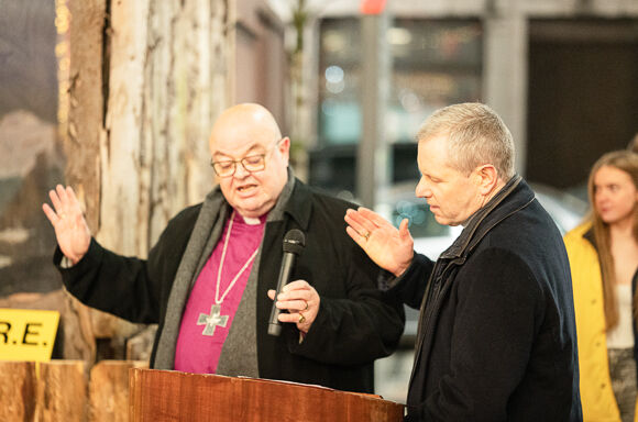 Bishop Paul Colton and Bishop Fintan Gavin at the blessing of the SHARE Crib on St. Patrick Street, Cork