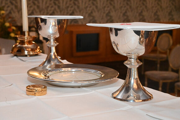 Sacred vessels used by a priest at Mass