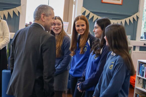 Bishop Fintan met with students in the newly-renovated school library.