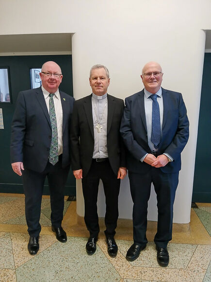 Pádraig Mac An Ri, Principal CCRí, Bishop Fintan Gavin and Michael Sexton, CEO PBST