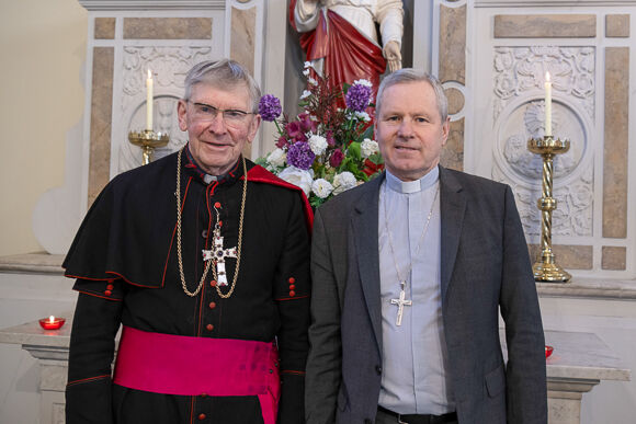 Bishop Emeritus John Buckley (left) with Bishop Fintan Gavin.Pic: Brian Lougheed