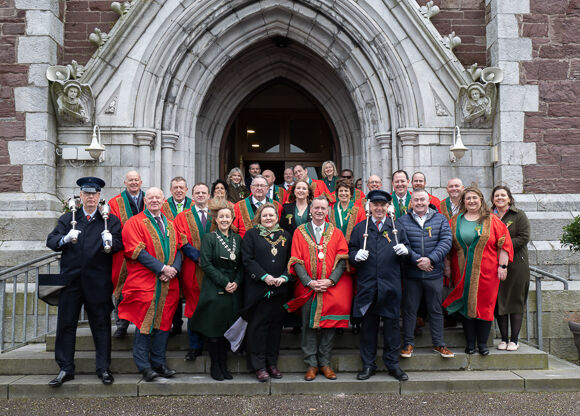 Photographed at the Cathedral are the Lord Mayor of Cork, Cllr. Fergal Dennehy and his partner, the Lady Mayoress, Karen Brennan; the Chief Executive of Cork City Council, Valerie O'Sullivan; the Lord Mayor of the City of Coventry, Cllr Rachel Lancaster, along with members of Cork City Council.Pic: Brian Lougheed