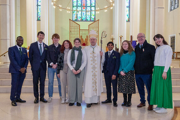 Bishop Fintan Gavin pictured with members of UCC Chaplaincy; Presentation Brothers and FOCUS Missionaries.Pic: Brian Lougheed