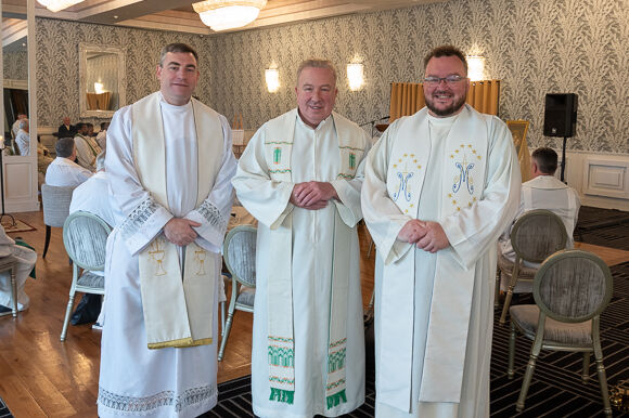 Getting ready for one of the Masses at the Priests' Retreat 2026 are Fr Marius O'Reilly, Fr John Walsh and Fr. Ben Hosnett.
