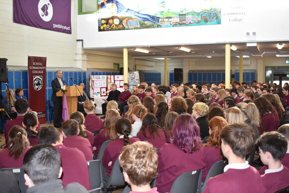 Bishop Fintan addresses students, staff and visitors on his visit to Schull Community College