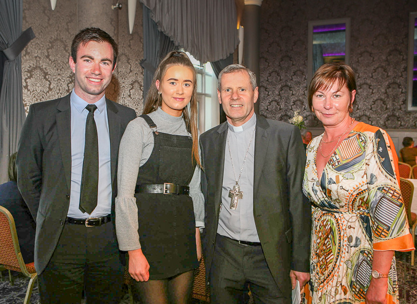 Ronan with Bishop Fintan Gavin, Ronan's sister Eabha and their mother Denise Sheehan on the day of Bishop Fintan’s Ordination as bishop in 2019. (Pic Tony O'Connell)