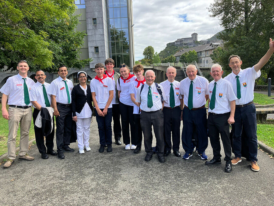 Group of helpers on the Cork and Ross pilgrimage seen with Bishop Fintan on Sunday.