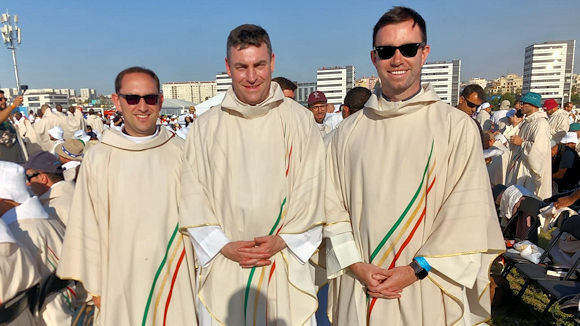 Fr Marius O'Reilly and Fr Rónán Sheehan with Fr Shane from Tuam Archdiocese as they concelebrated Mass with Pope Francis