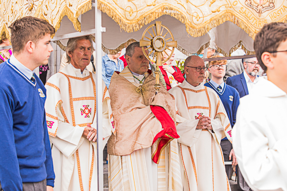 Bishop Fintan Gavin carried the Blessed Sacrament during the Corpus Christi procession in the city of Cork