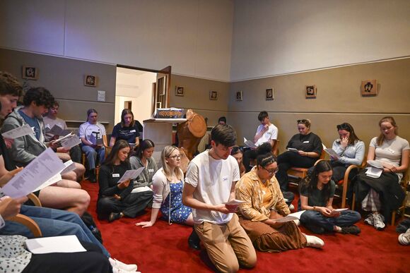 The pilgrims gathered for prayer in the Oratory at Mardyke House.