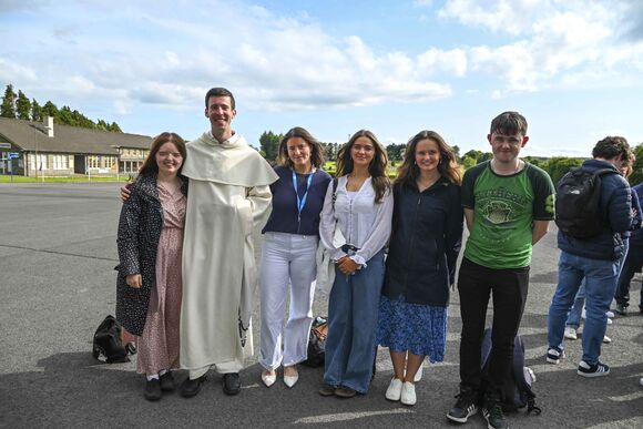 Marie Keating, Br. David O'Donnell, Sheila, Tessie and Mary-Claire Scanlon and Caolan Ward, who joined hundreds of other young adults from around the country in Knock.